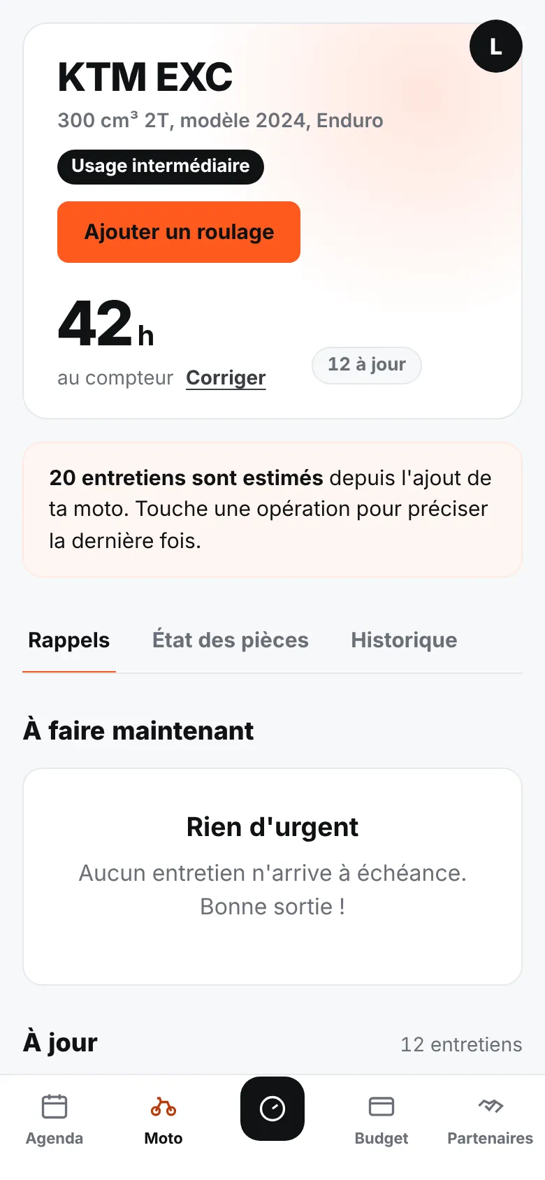 Écran Moto : 42 heures au compteur et rappels d’entretien