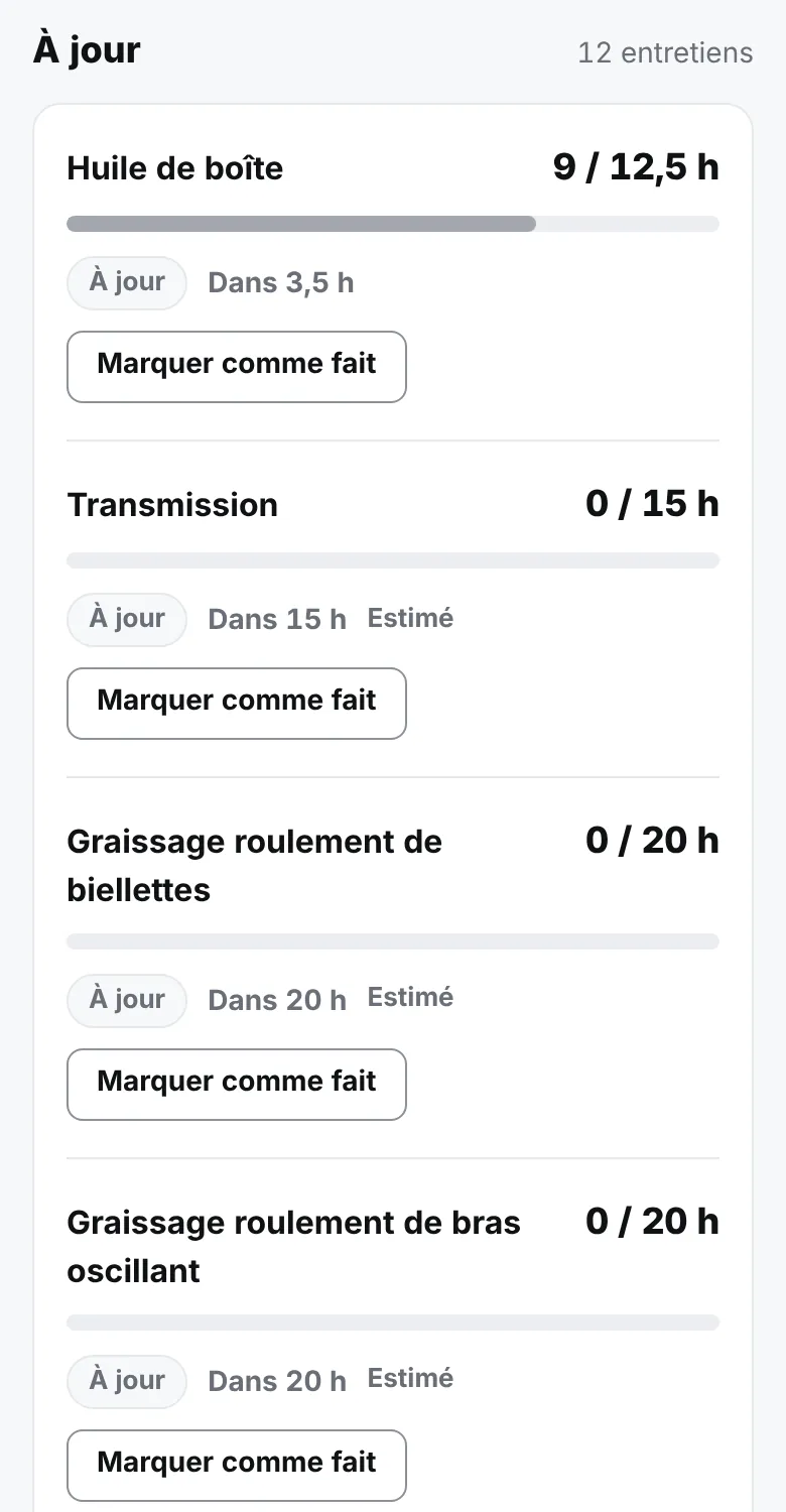 Écran Moto de MY/RIDER : compteur d’heures et rappels d’entretien